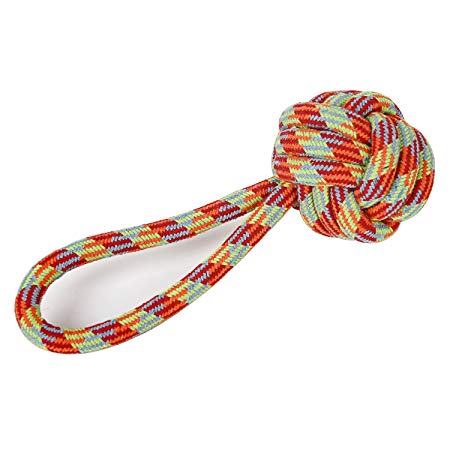 Evelyne GMT-10183 1-Piece Pet Toy 4" Giant Rope Ball Knot End with Loop Tug Handle Deluxe Rope Chew - Colors Vary