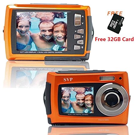 SVP Aqua 5800 Orange (with Micro 32GB) 18 MP Dual Screen Waterproof Digital Camera