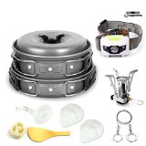 Unigear Outdoor Camping Cookware 10-in-1 Kits Portable Hiking Travel Backpacking Non-stick Cooking Ware Picnic Bowl Pot Pan Set Includes Bonus Stainless Steel Wire Saw