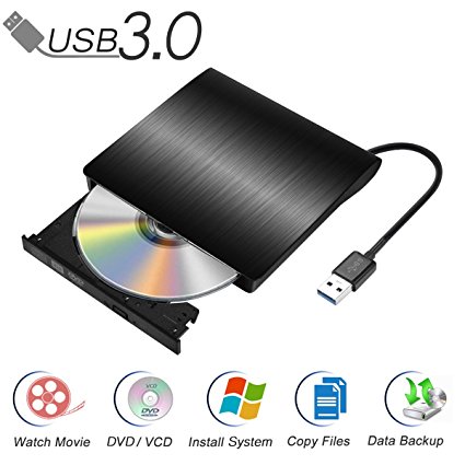 Qibaok External DVD Drive USB 3.0,Ultra Slim High Speed CD/DVD-RW Burner Writer Driver for Laptop, Desktop, IMac (Black)
