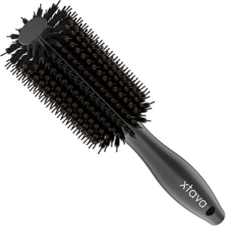 xtava 22mm Double Bristle Body Brush - Essential Salon Quality Round Brush with Natural Boar and Synthetic Nylon Bristles - Volumizing Hair Brush Best for Fast Drying Easy Detangling and Major Shine