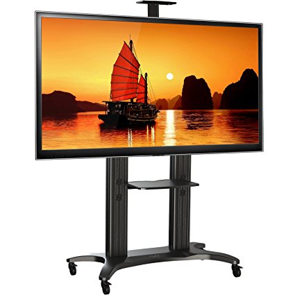 North Bayou Mobile TV Cart TV Stand with Mount for 55" - 70 inch (fits 55"-85") LED LCD Plasma Flat Panel Screens and Displays up to 125 lbs Aluminum Black AVF1800-70-1P