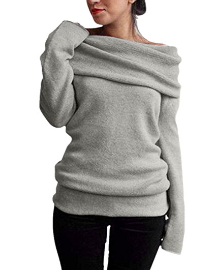 StyleDome Women's Sexy Off Shoulder Cowl Neck Sweater Knitwear Long Tops Pullover