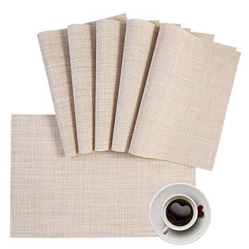 HQSILK Placemats, PVC Table Mats,Placemat Sets of 4 Non-Slip Washable Coffee Mats,Heat Resistant Kitchen Tablemats (Beige)