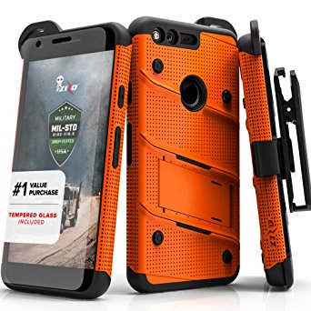 Google Pixel Case, Zizo [Bolt Series] w/ FREE [Google Pixel Screen Protector] Kickstand [12 ft. Military Grade Drop Tested] Holster Belt Clip- Pixel