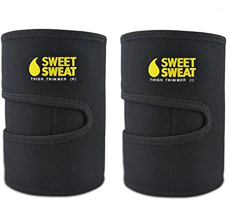 Sweet Sweat Premium Thigh Trimmers (Yellow Logo) for Men & Women. Includes Free Sample of Sweet Sweat Workout Enhancer!