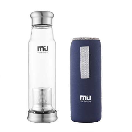 MIU COLOR® 22 oz Glass Water Bottle - BPA and PVC and Lead Free with Nylon Sleeve