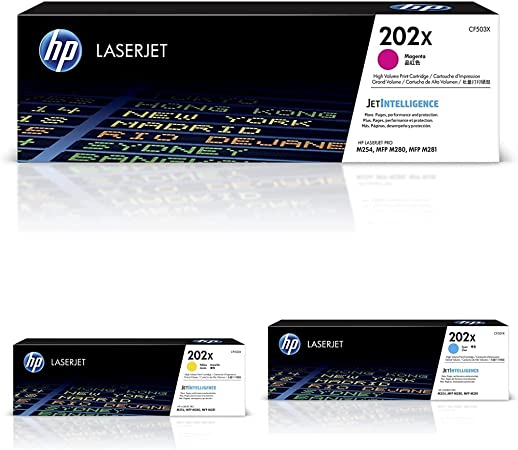 HP Original 202X Magenta High-Yield Toner Cartridge | CF503X & 202X Yellow High-Yield Toner Cartridge | CF502X & 202X Cyan High-Yield Toner Cartridge | CF501X