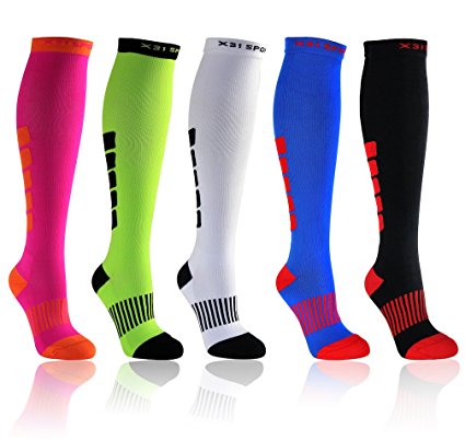 X31 Sports Knee High Compression Socks for Running (15-20mmHg) Women and Men