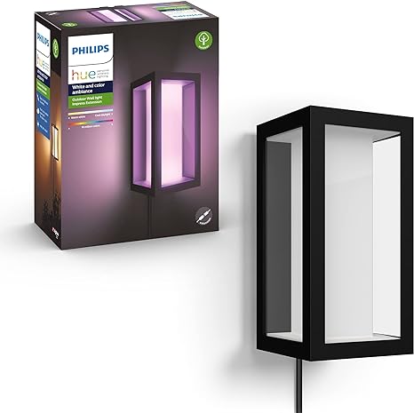 Philips Hue White & Color Ambiance Impress Outdoor Wall Light Fixture, Smart LED Outdoors Lights (Hue Hub Required, Works with Alexa, Apple Homekit & Google Assistant), Black