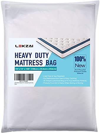 Lekzai Mattress Bag- Strengthen Mattress Protection with Super Thick Tear and Puncture Resistant Bag for Moving and Long-Term Storage