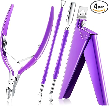 Nail Clippers for Acrylic Nails, Acrylic Nail Clipper, Nail Cutter for Acrylic, False Nail Tips Clipper Set, Stainless Steel Nail Manicure Set for Salon Home Nail Art (Purple)