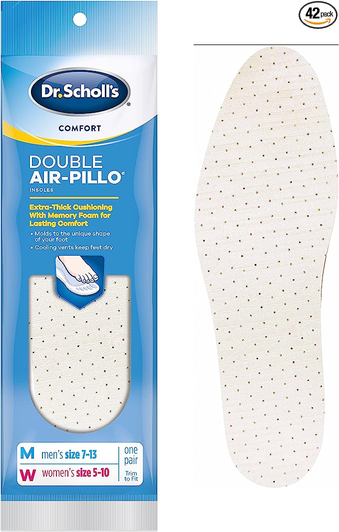 Dr. Scholl’s Comfort Double Air-Pillo Insoles, Men’s Size 5-10, Women’s Size 7-13, 1 Pair (Pack of 42)