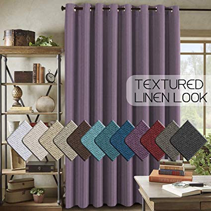 H.VERSAILTEX Room Darkening Linen Curtain for Sliding Door (100" W x 84" L) Extra Wide Primitive Burlap Textured Linen Room Divider Curtain for Living Room/Patio (7ft Tall by 8.5ft Wide, Mauve)