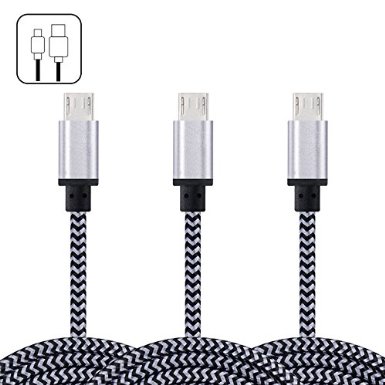USB Cable, FiveBox 3-Pack Premium Nylon Braided 3FT High Speed USB 2.0 A Male to Micro B Sync Data & Charge Cable for Android, Samsung Galaxy S7, S6, PS4, HTC, LG, Sony, Blackberry and More, White