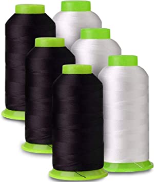 6-Pack of 6000 Yards (Each) White & Black Serger Cone Thread All Purpose Sewing Thread Polyester Spools Overlock (Serger,Over Lock, Merrow, Single Needle)