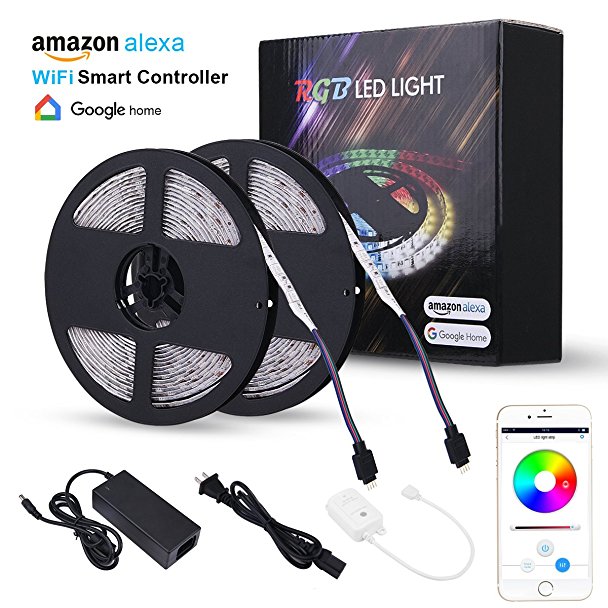 Strip Light Alexa Echo Controlled, Wricbo 32.8ft 300leds Wifi Rope Lights LED Waterproof RGB Colorful, Smart Phone Control Support Android IOS, Work with Alexa Google Home for Christmas Holiday Party