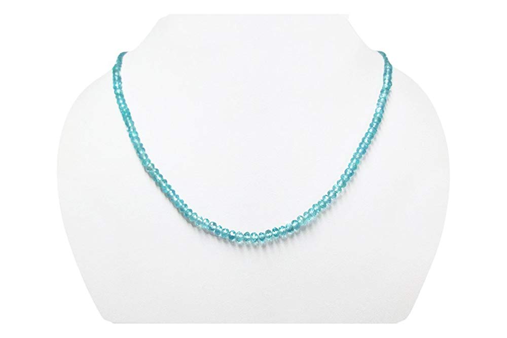 Natural Blue Apatite Rondelle Faceted Beads Necklace Strand Sterling Silver Birthstone Jewelry