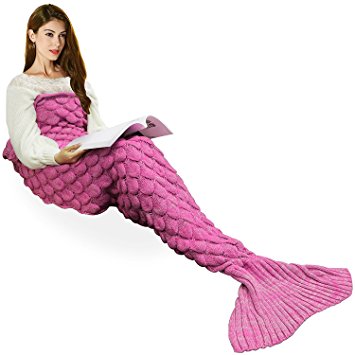Handmade Mermaid Tail Blanket Crochet , Ibaby888 All Seasons Warm Knitted Bed Blanket Sofa Quilt Living Room Sleeping Bag for Kids and Adults(72.8"x35.5", Fish-scales Pink1)