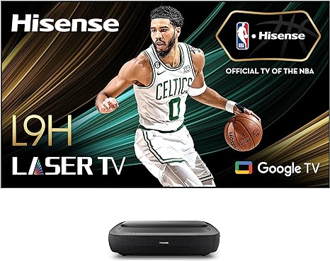 Hisense 100L9H Laser TV Trichroma Ultra Short Throw Projector with 100" ALR High Gain Screen, 4K UHD, 3000 ANSI Lumens, Dolby Vision & Atmos, HDR10, Google TV, Netflix