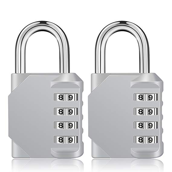 Combination Lock 2 Pack, Locker Lock, Number Lock, Combination Padlock for Indoor and Outdoor, Weatherproof, Anti-Rust, Easy to Set Your Own and Read (Silver)