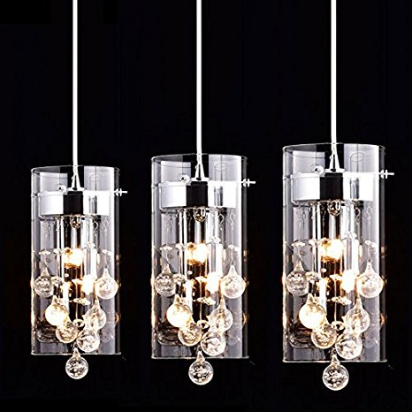 CLAXY Ecopower Lighting Glass & Crystal Pendant Lighting Modern Chandelier for Kitchen-3 Lights