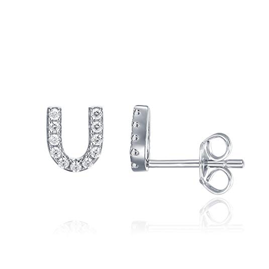 PAVOI 925 Sterling Silver CZ Simulated Diamond Stud Earrings Fashion Alphabet Letter Initial Earrings