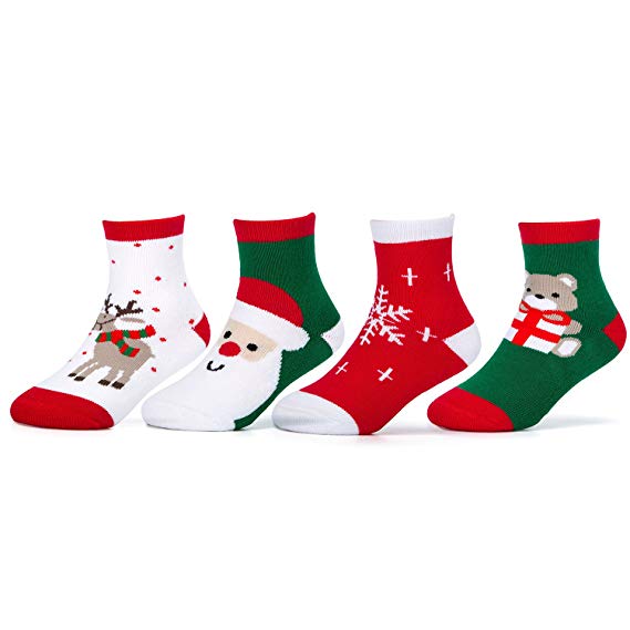 Kids Christmas Socks Santa Claus Snow Crew Socks for Baby Boys Girls Holiday Gift