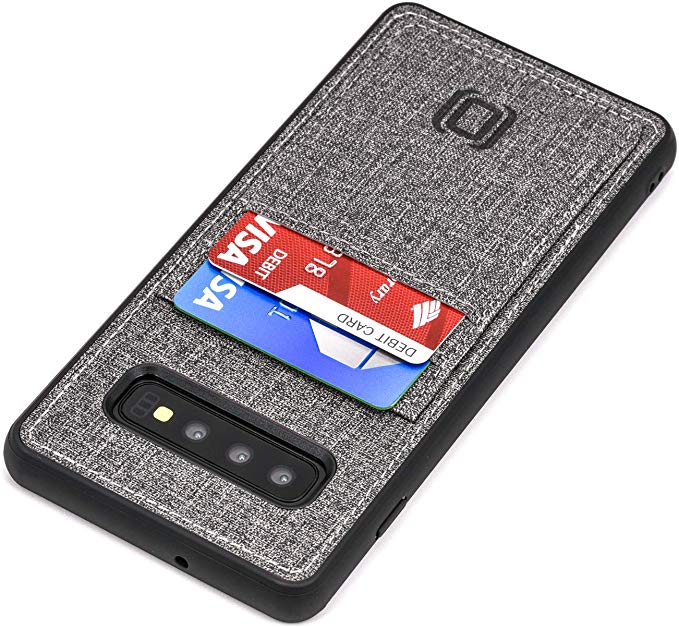 Dockem Luxe N2T Wallet Case for Samsung Galaxy S10 Plus: Slim TPU Bumper and Synthetic Leather Card Case with Textured Twill Canvas Style: 2 Card Slots