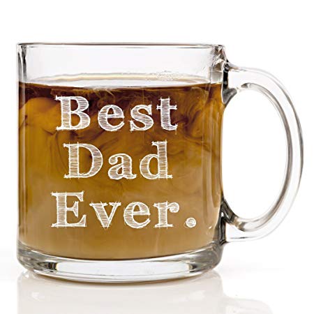 Best Dad Ever Custom Glass Mug for Men, Unique Cup for Daddy, Customized Novelty Coffee Mugs for Greatest Dad & Grandpa, Perfect Present for Father’s Day, Birthday Gift Ideas for Dads - 13oz