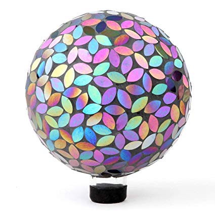 Lily's Home Colorful Mosaic Glass Gazing Ball, Designed with a Stunning Holographic Petal Mosaic Pattern to Bring Color to Any Home and Garden, Silver & Purple (10 Inches Dia.)