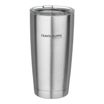 Travel Kuppe Premium 20oz - Vacuum Insulated Stainless Steel Tumbler Cup with Sip Lid - Keeps Hot and Cold Beverages 9 Hours Plus Tested Up To 48 Hours - Thermos Double Walled - Brushed Steel