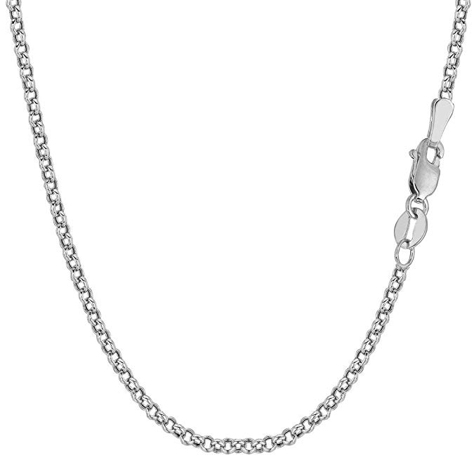 14K Yellow or White Gold 2.3mm Shiny Diamond Cut Rolo Chain Necklace for Pendants and Charms with Lobster-Claw Clasp (7", 16" 18" 20" 22" 24"or 30 inch)