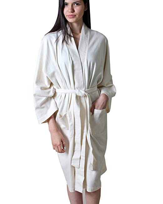 Viverano 100% Organic Cotton Women's Spa Bath Robe Kimono, Lightweight, Super Soft, Non-Toxic, Eco-Friendly (6 Colors)