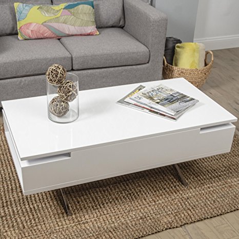 Stelar White Lacquer Lift-Top Rectangular Coffee Table