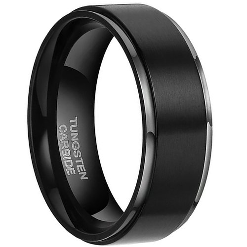 Free Shipping 8mm Tungsten Carbide Black High Polish Mens Wedding Engagement Band Ring Comfort Fit and Matte Finish Sizes 6-16