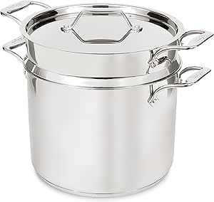 All-Clad Simply Strain Stainless Steel Stockpot, Multipot With Insert & Lid, 12 Quart Induction Oven Broiler Safe 600F, Strainer, Pasta Strainer with Handle, Steamer Pot, Pots and Pans, Silver