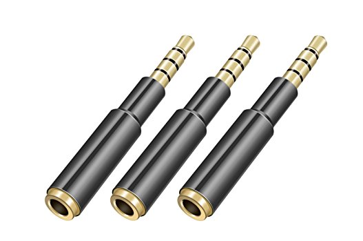 MobilePal 3-Pack ProofFit 1.7-Inch Headset Audio Jack Extender for iPhone and Android with Gold Plated 4-Pole 3.5mm Connectors (Titanium Gray)