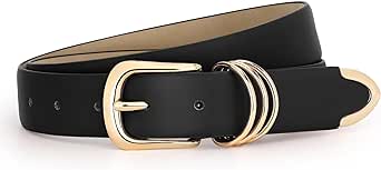 JASGOOD Women Leather Belt with Gold Buckle Ladies Faux Leather Belt for Jeans Pants