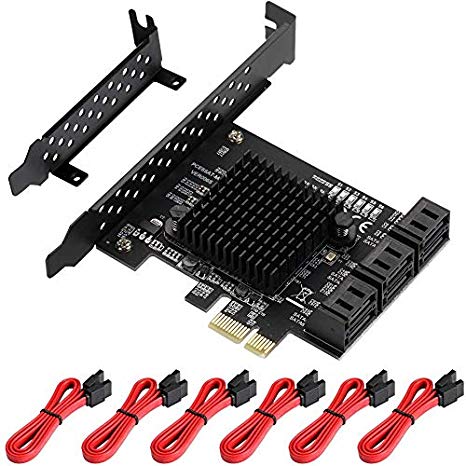 MZHOU PCIe SATA Card 6 Port, PCIe to SATA Controller Expansion Card, 6 Gbps SATA 3.0 PCIe Card with 6 SATA Cables, Marvell 88SE9215 6-Port chip, Support for HDD or SSD