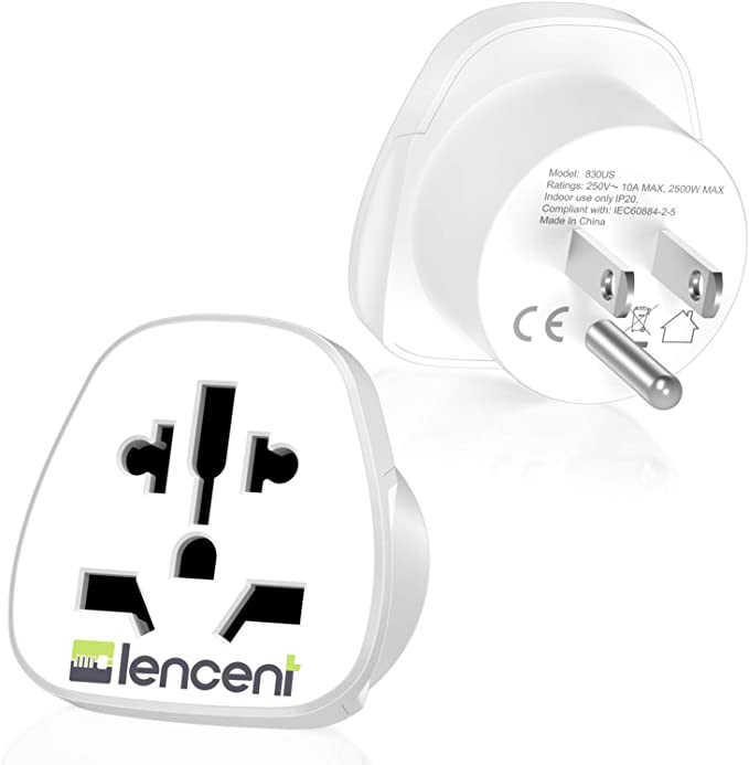 2 Pack, LENCENT World to US Travel Plug Adapter, Visitor from USA/Europe/China/Australia/UK to 3 Pin US Adapter Plug [EU Australia China Europe UK to American Plug Adapter]-Type B