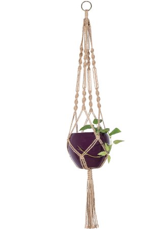 Mkono Macrame Plant Hanger Indoor Outdoor Hanging Planter Basket Jute Rope 4 Legs 34 Inch