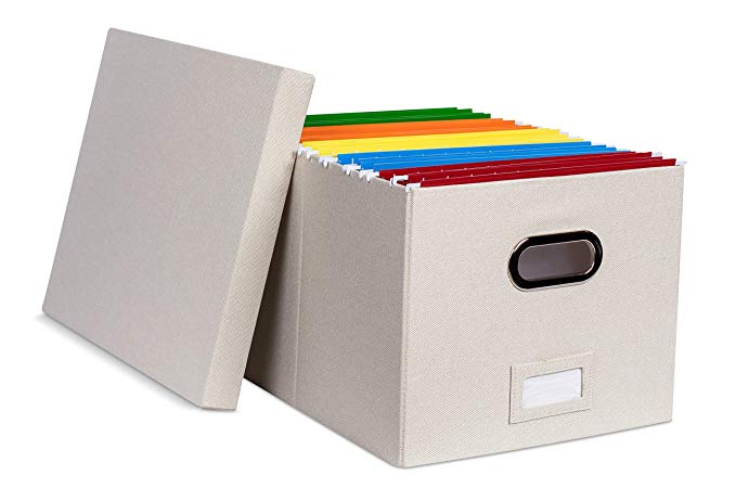Internet's Best Collapsible File Storage Organizer Box with Lid | Decorative Linen Hanging Filing & Storage Office Box | Letter/Legal | Strong Durable | Toys Blankets Binders | Cream | 1 Pack