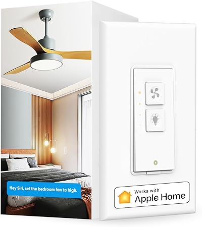 Meross Smart Ceiling Fan Control and Dimmer Light Switch, Supports Apple HomeKit, Siri, Alexa, Google & SmartThings, 2.4G Wi-Fi Fan and Light Switch Combo, Neutral Wire Needed, Single Pole, 1 Pack