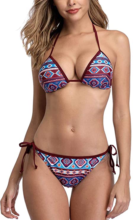 ATTRACO Women's Tribal Bikini Set Triangle Bikinis Halter Two Piece Printed Swimsuit