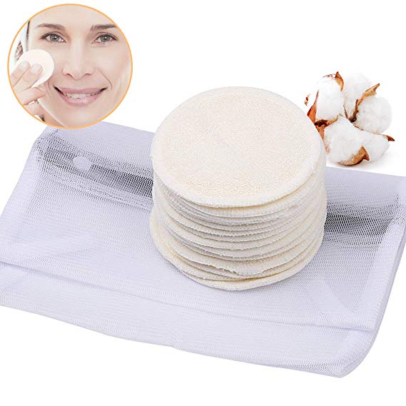 Reusable Makeup Remover Pads, 18 Pack 2 Layers Organic Bamboo Cotton Pads with Laundry Bag, Washable Cotton Face Pads Eye Make up Remover Pads