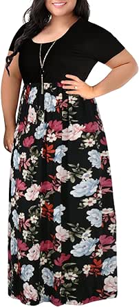 Nemidor Women's Chevron Print Summer Short Sleeve Plus Size Casual Maxi Dress