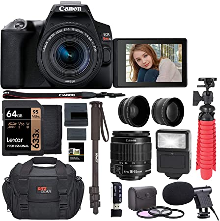 Canon EOS Rebel SL3 DSLR with Lexar 64GB, Microphone, Camera Bag, Flash and More