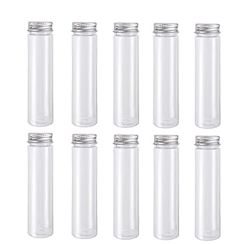 10 Pcs 110 ml Clear Flat Plastic Test Tubes, with Screw Caps, 151 x 33 mm