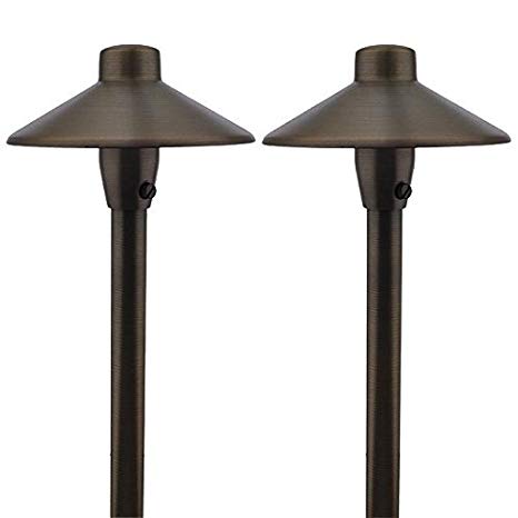 MarsLG BRS1 ETL-Listed Solid Brass Low Voltage Landscape Accent Path and Area Light with 6.5" Shade and 18" Stem in Antique Brass Finish, Ground Spike and Free G4 LED Bulb (2-Pack), 36PL01BSx2